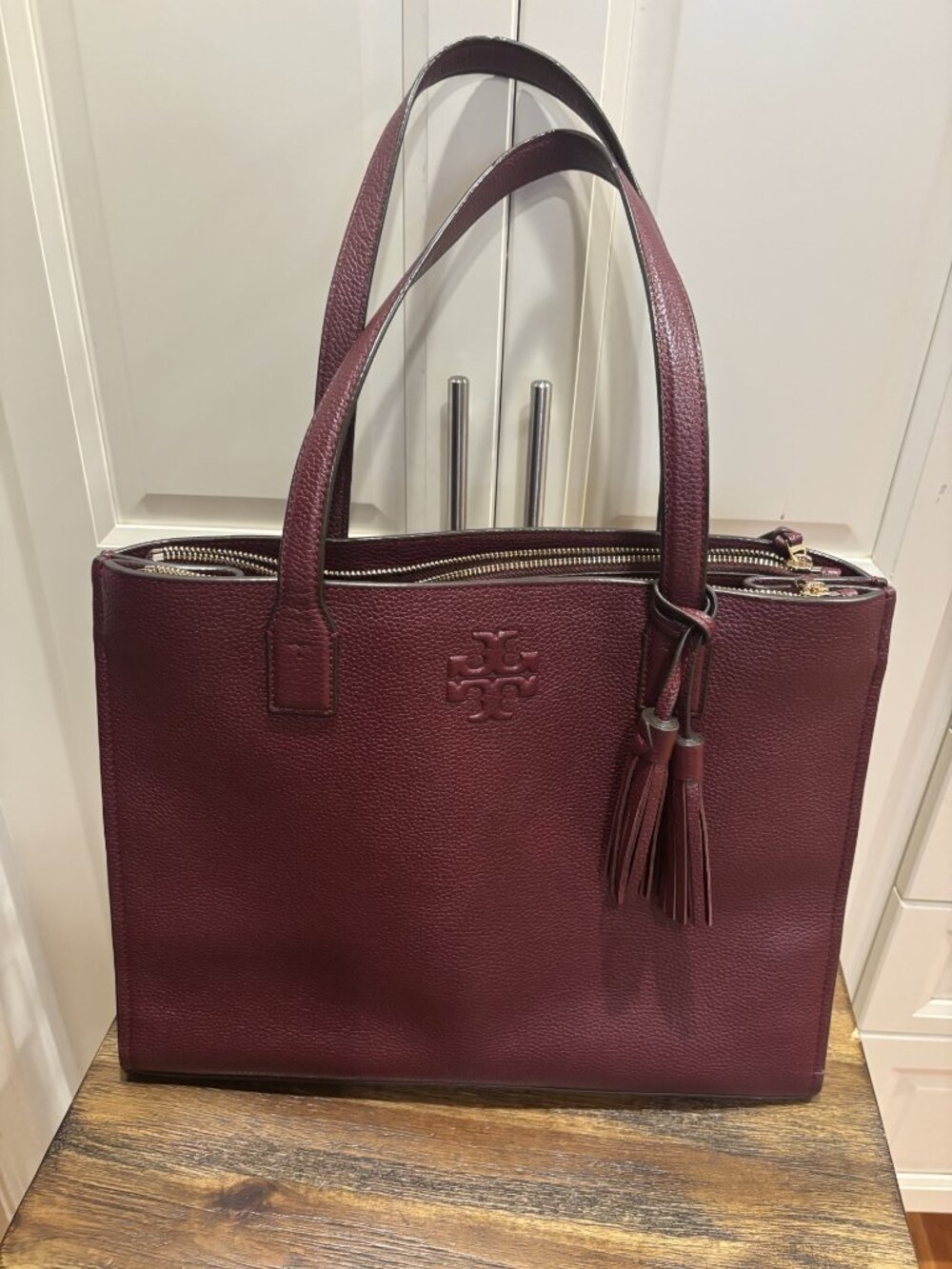 Tory Birch Burgundy Letaher Tote Bag